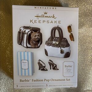 Hallmark Keepsake Barbie Fashion Pup Ornament Set - Brown and White